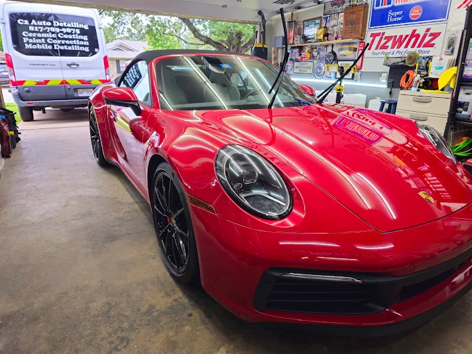 Red Porsche 911 convertible detailed by C2 Auto Detailing