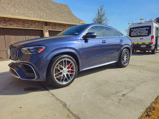 Blue Mercedes-AMG GLE coupe detailed in driveway